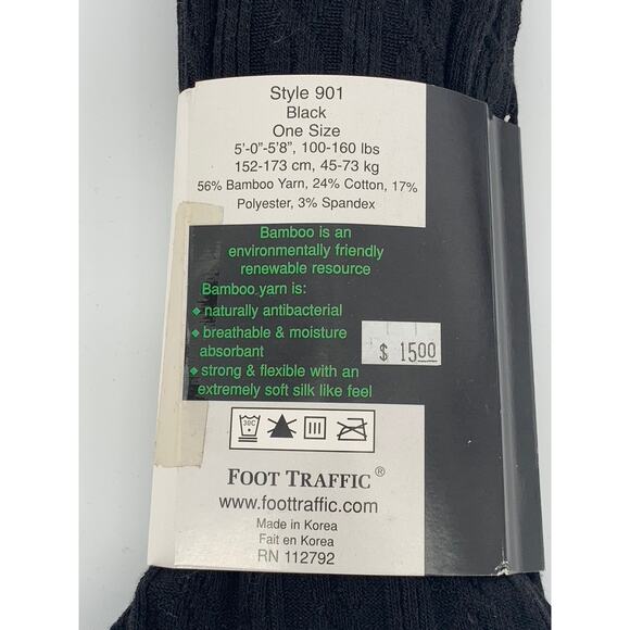 FOOT TRAFFIC Women's Black Bamboo Eco Friendly Pull-On Tights SZ OS - Picture 7 of 8